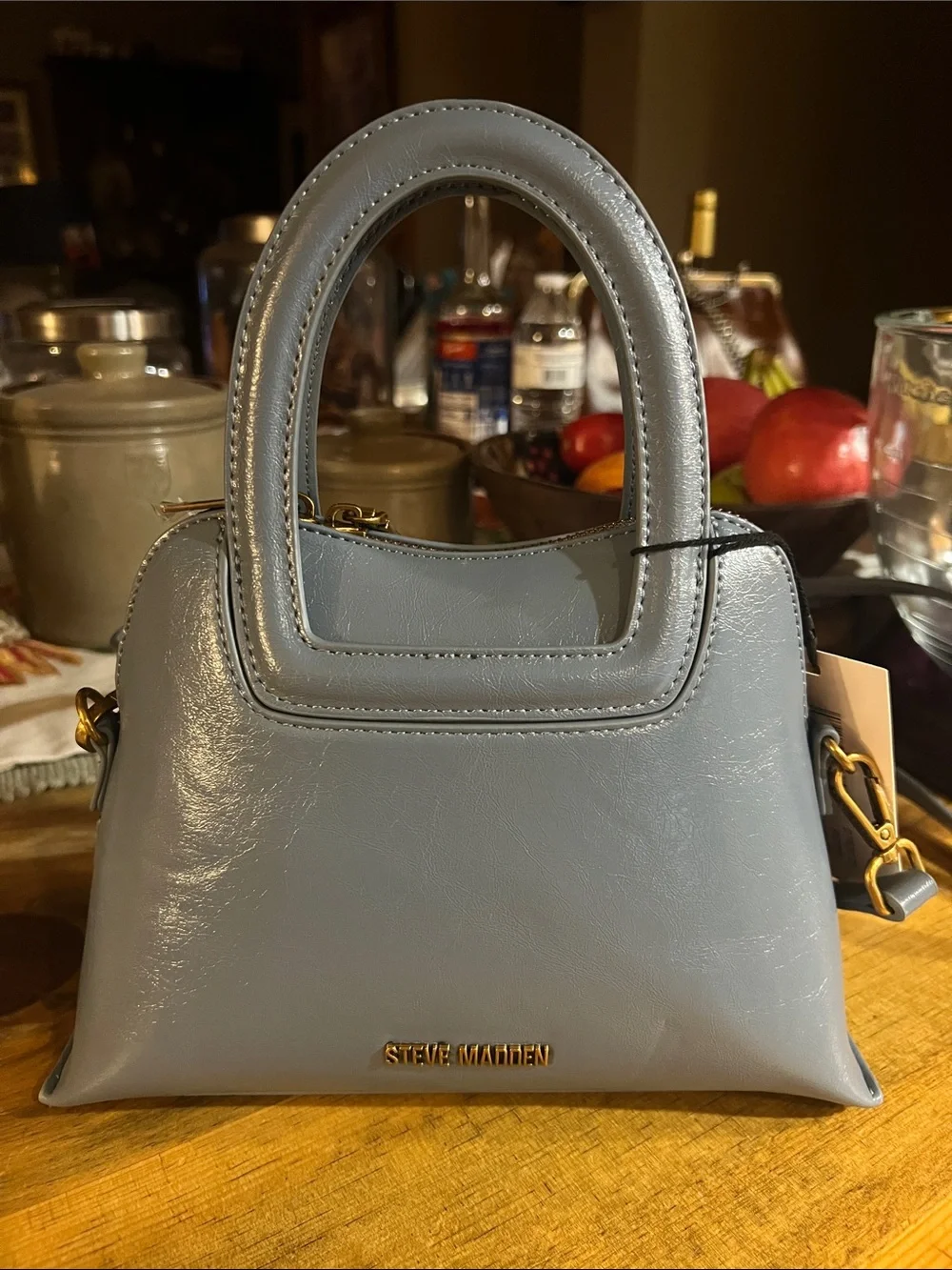 Steve Madden Patchwork Denim Satchel in Light Blue and Dark Blue